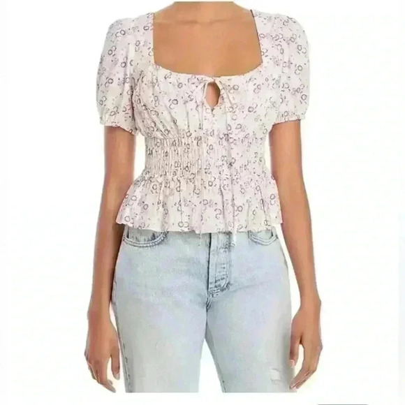 (NWT) WAYF - Floral Print Smocked Waist Top & Puff Sleeves - Picture 1 of 7